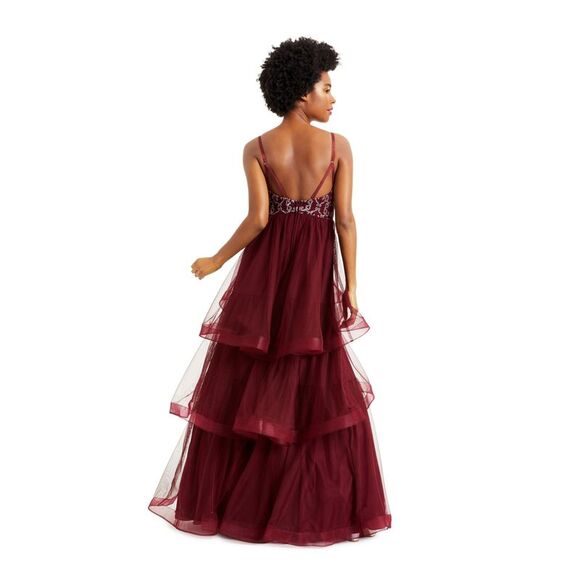 SPEECHLESS Womens Burgundy Spaghetti Strap Full-Length Evening Dress 3 - Picture 2 of 4